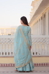 Elegant Blue & Green  Designer Gown with Dupatta