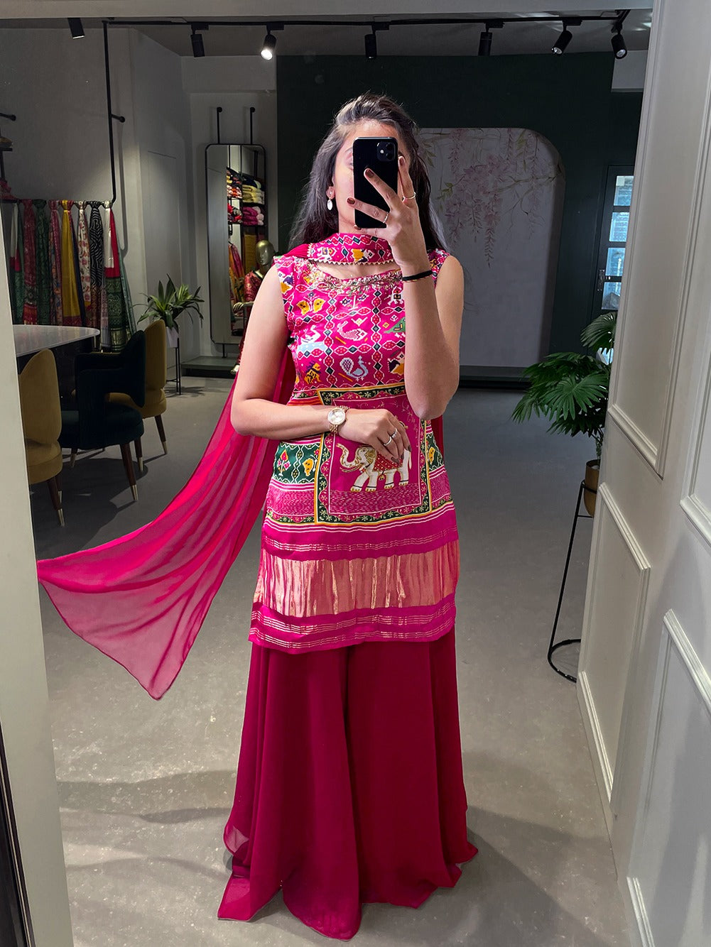 PINK COLOUR PATOLA PRINT GAJI SILK PLAZZO SET