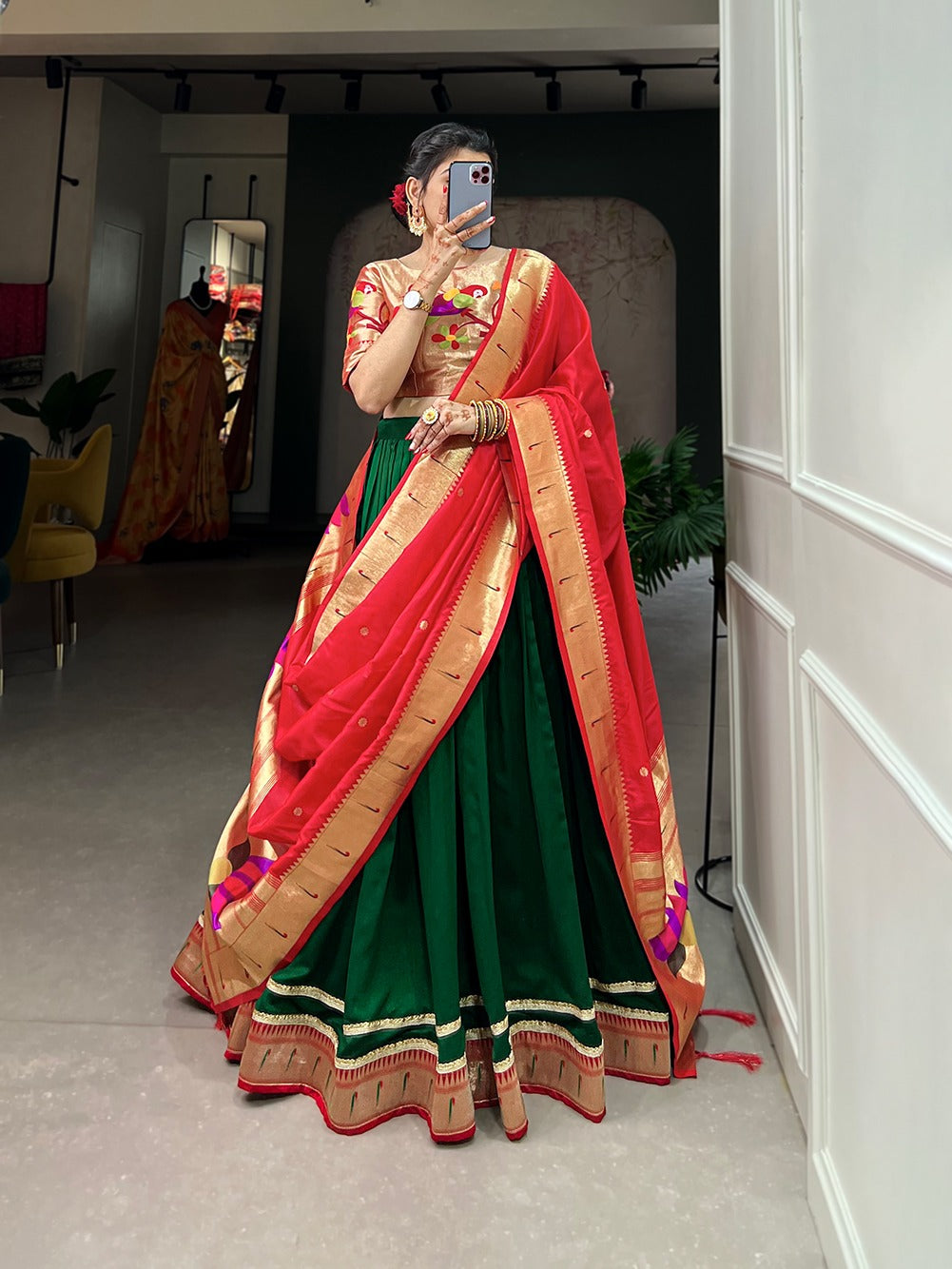 Green Paithani Lehenga Choli