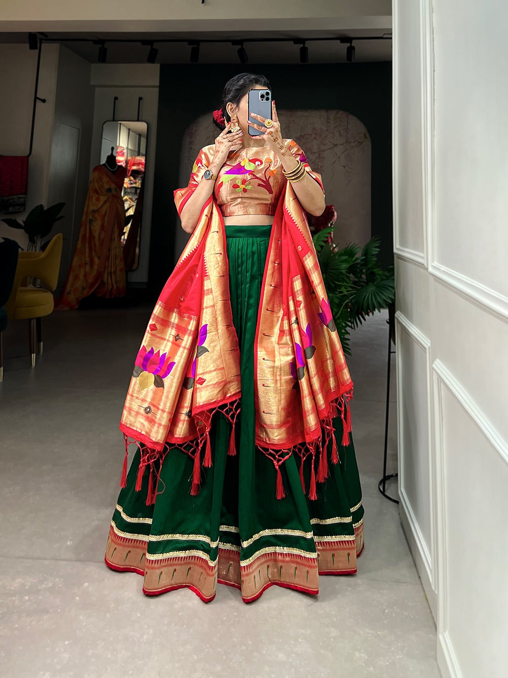 Green Paithani Lehenga Choli