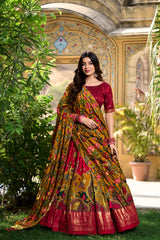 MAROON COLOUR Elegant Tussar Silk Kalamkari Lehenga Choli