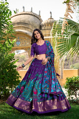 PURPLE Elegant Tussar Silk Kalamkari Lehenga Choli