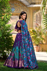 PURPLE Elegant Tussar Silk Kalamkari Lehenga Choli