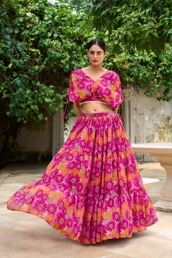 PINK COLOUR CHIFFON Floral Co-ord Set