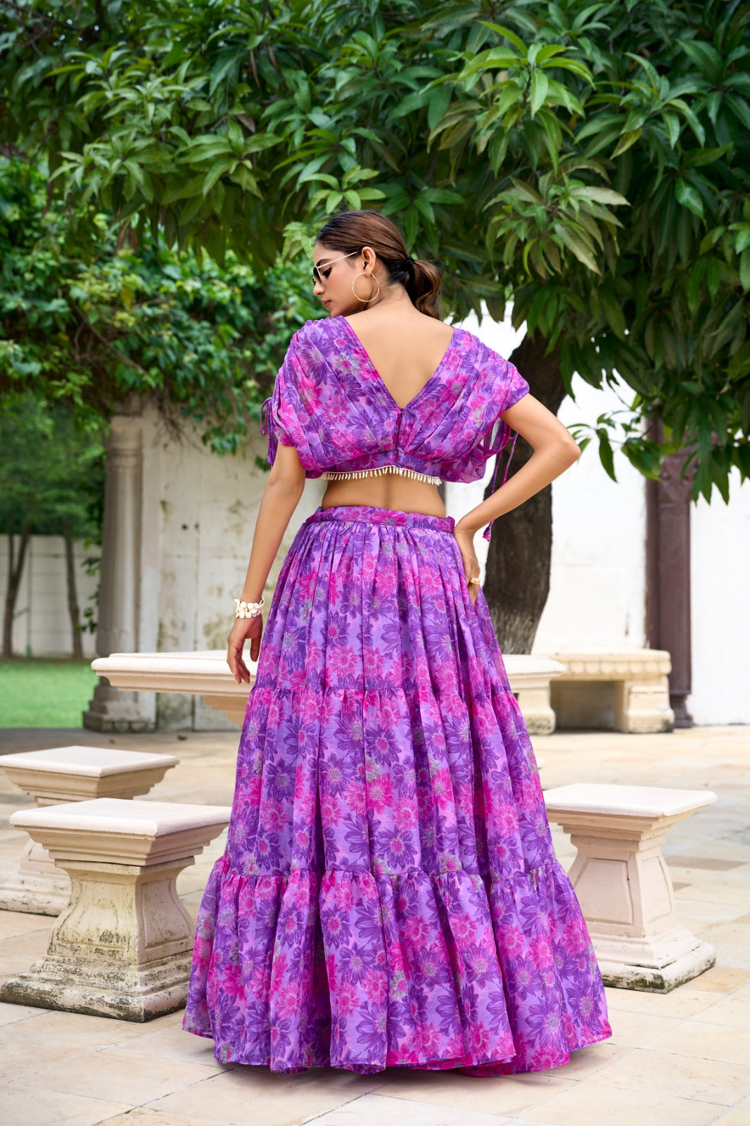 PURPLE COLOR Chiffon Floral Print Co-ord Set