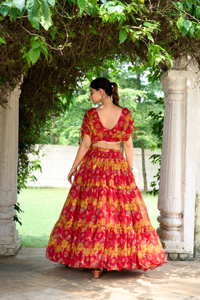 RED COLOUR CHIFFON Floral Co-ord Set