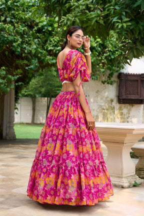 PINK COLOUR CHIFFON Floral Co-ord Set