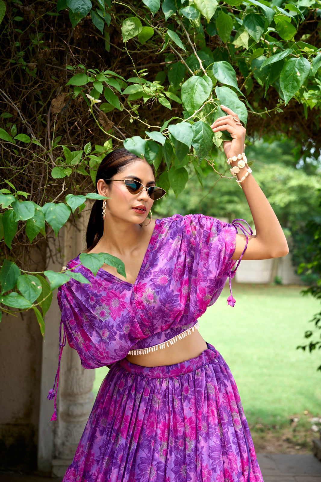 PURPLE COLOR Chiffon Floral Print Co-ord Set