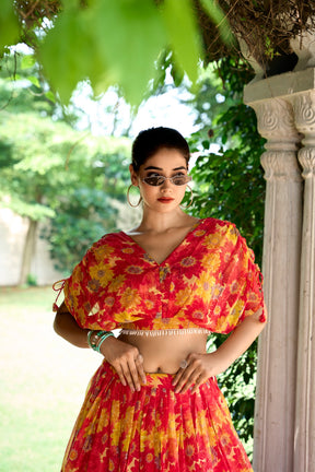 RED COLOUR CHIFFON Floral Co-ord Set