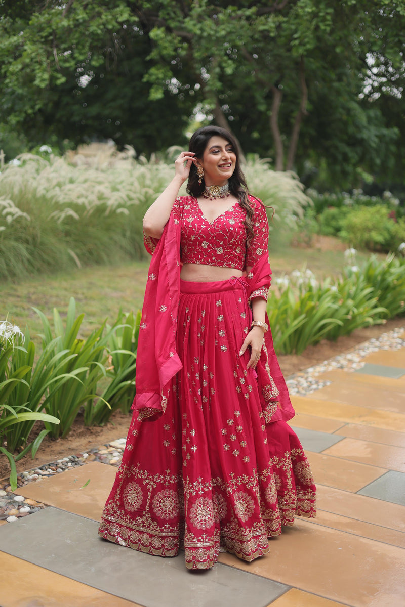 Red Rangoli Silk Lehenga Choli