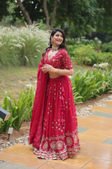 Red Rangoli Silk Lehenga Choli