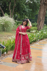 Red Rangoli Silk Lehenga Choli