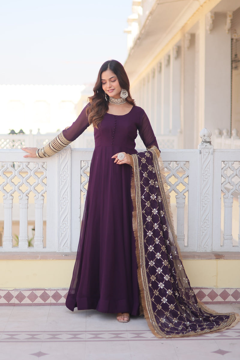 PINK, BLACK & WINE Faux Blooming Gown with Dupatta