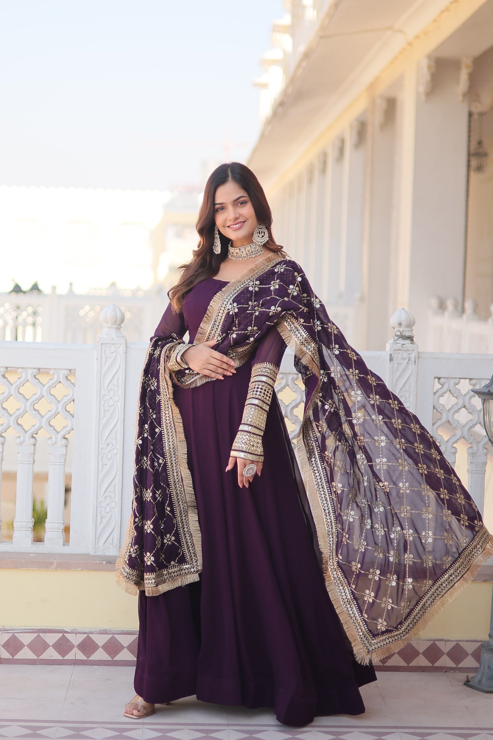 PINK, BLACK & WINE Faux Blooming Gown with Dupatta
