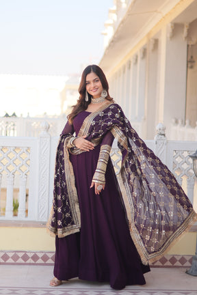 PINK, BLACK & WINE Faux Blooming Gown with Dupatta