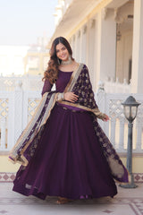 PINK, BLACK & WINE Faux Blooming Gown with Dupatta