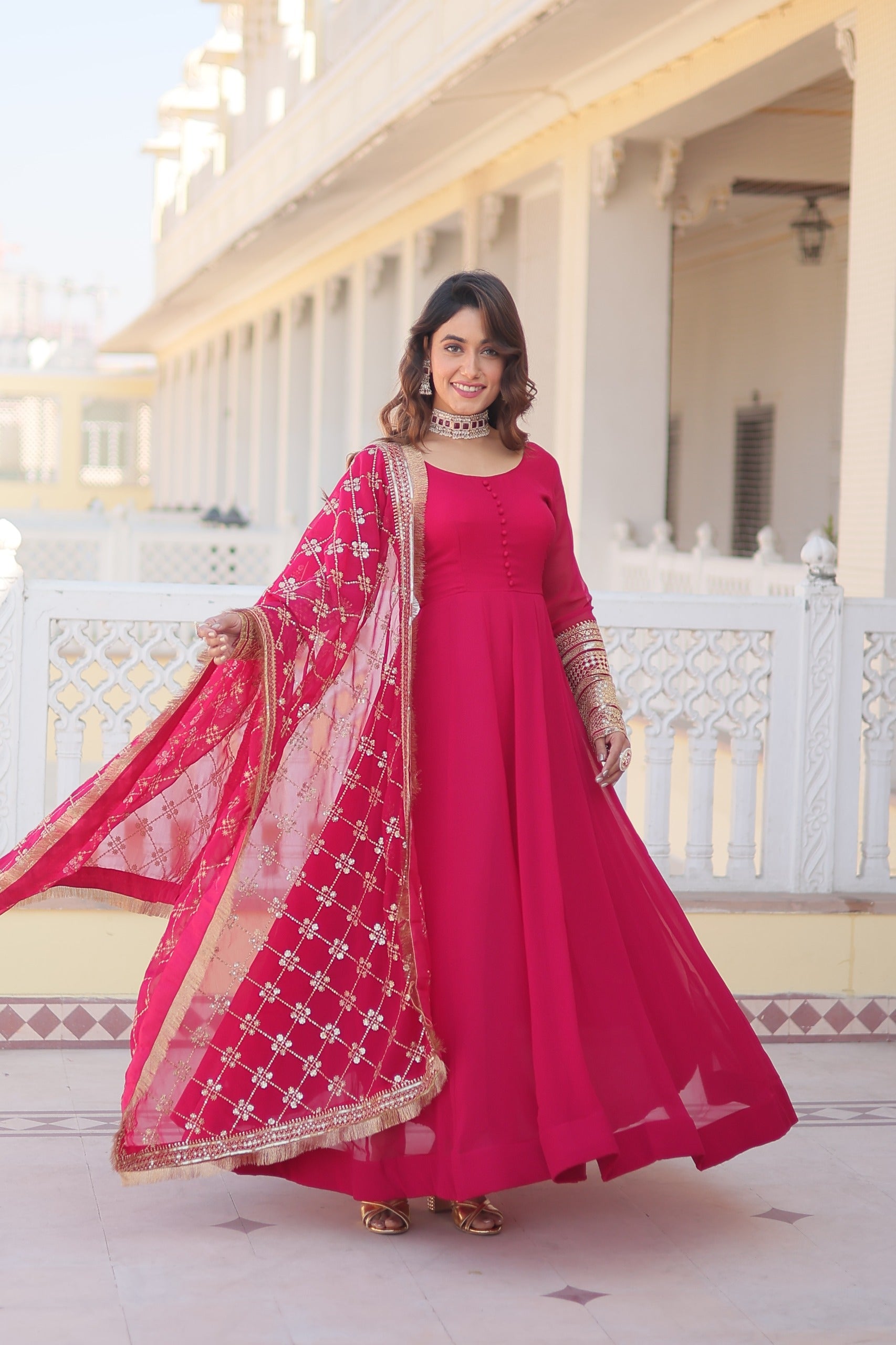 PINK, BLACK & WINE Faux Blooming Gown with Dupatta