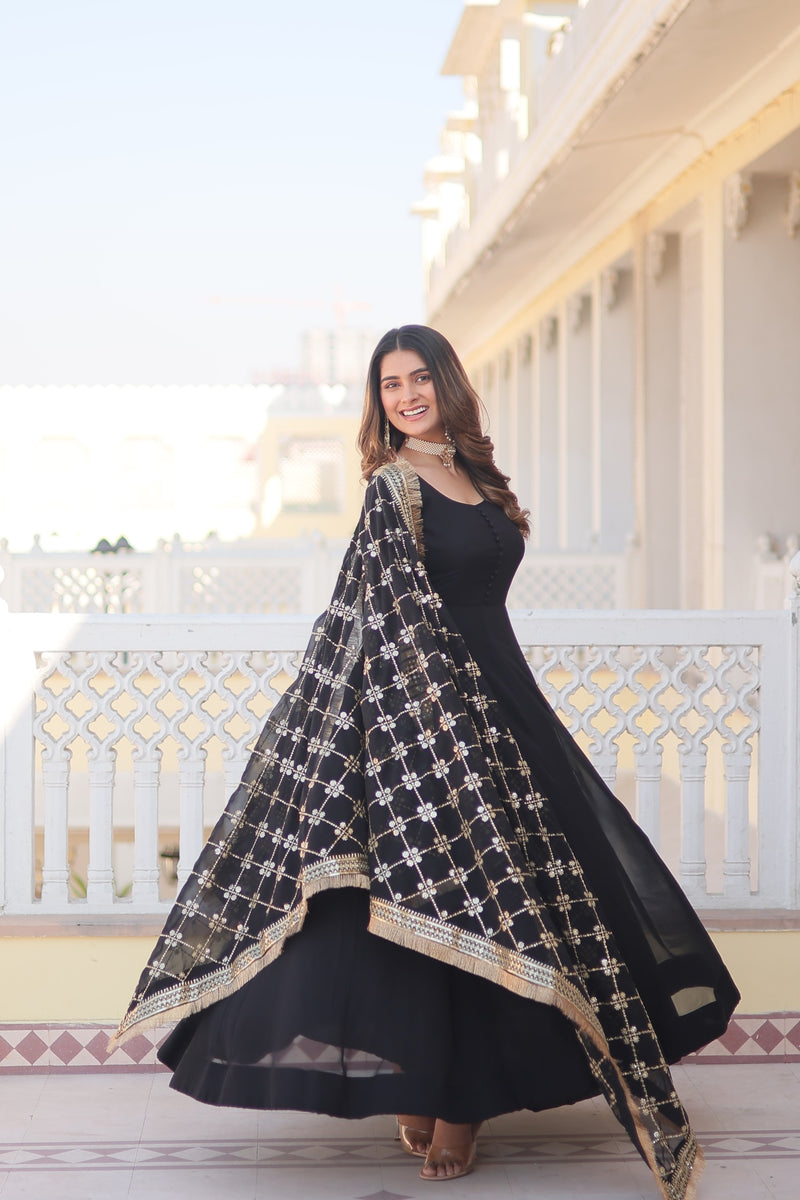 PINK, BLACK & WINE Faux Blooming Gown with Dupatta