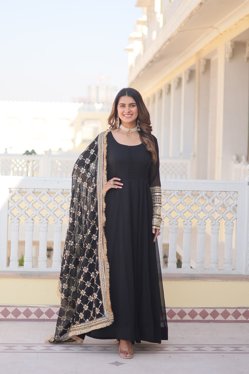 PINK, BLACK & WINE Faux Blooming Gown with Dupatta