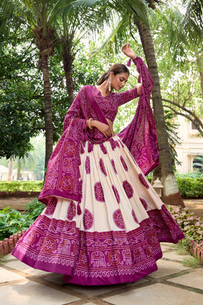 Purple Tussar Lehenga Choli with Bandhej Print