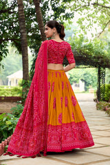 Purple & Red Tussar Lehenga Choli with Bandhej Print