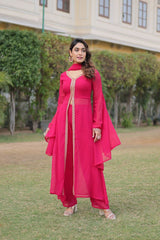 Pink & Wine Readymade Kurti with Pant Dupatta Set