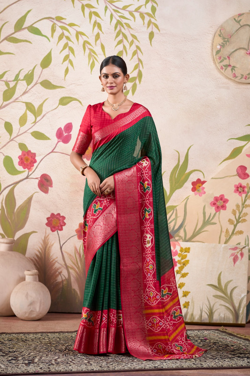 Tussar Checks with Patola Print Saree