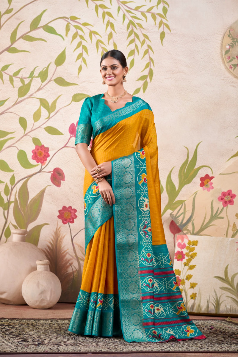 Tussar Checks with Patola Print Saree