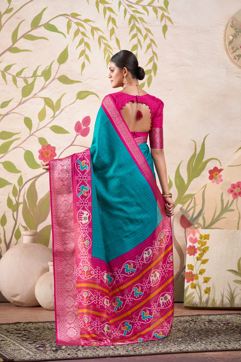 Tussar Checks with Patola Print Saree