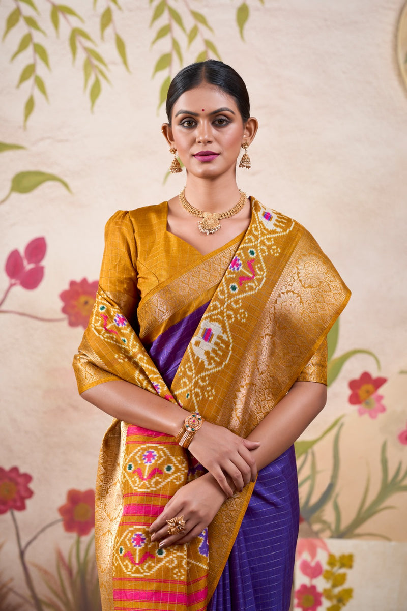 Tussar Checks with Patola Print Saree