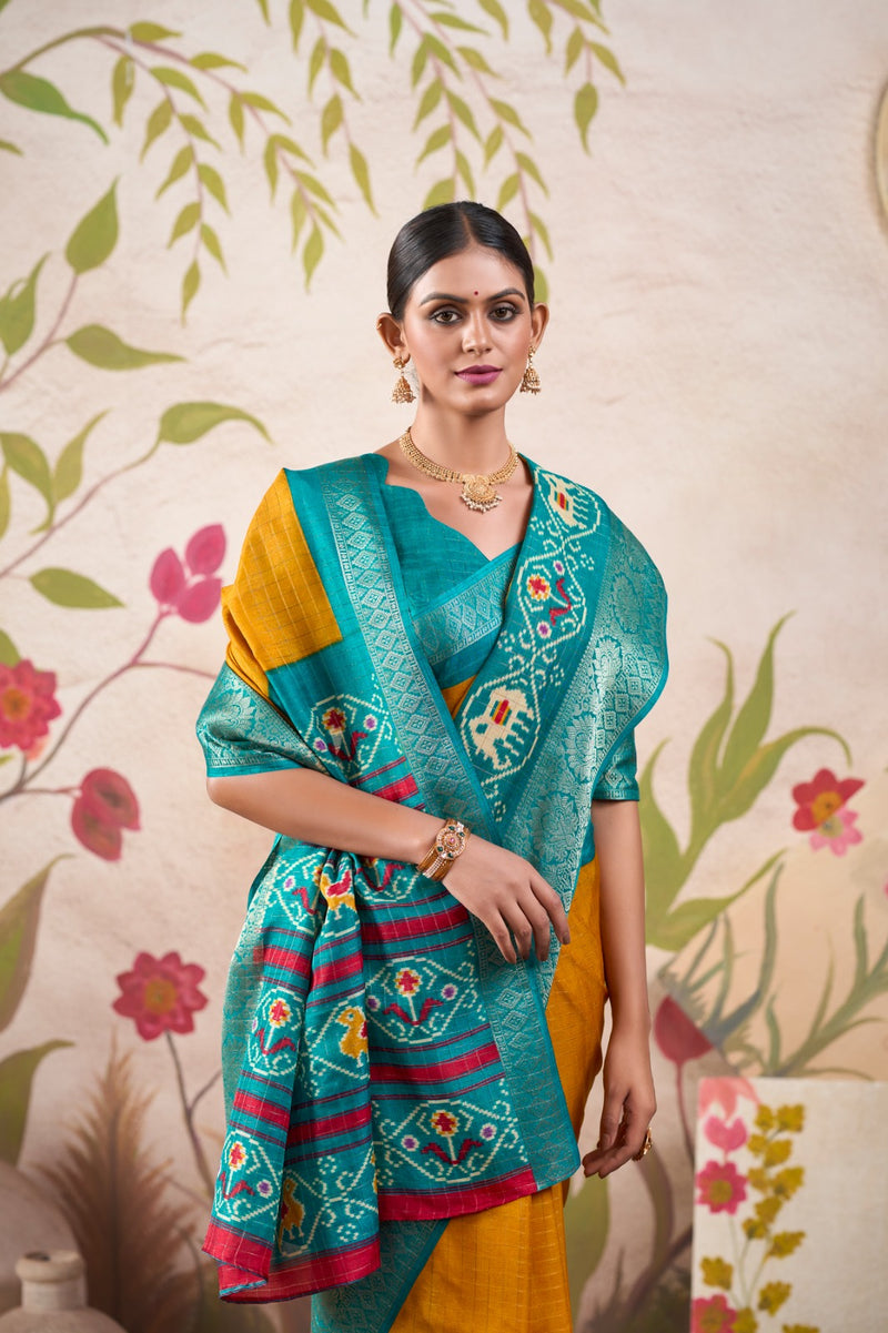 Tussar Checks with Patola Print Saree