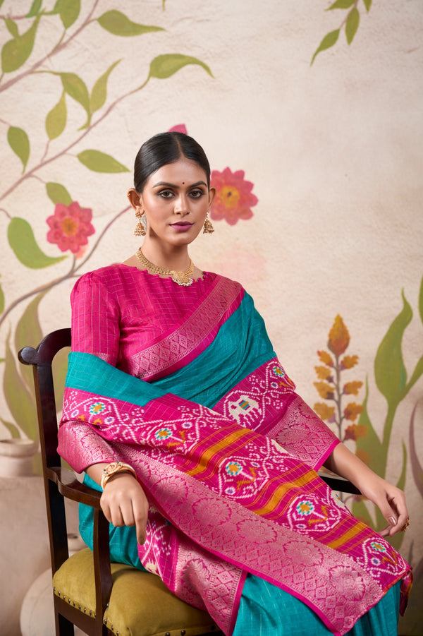 Tussar Checks with Patola Print Saree