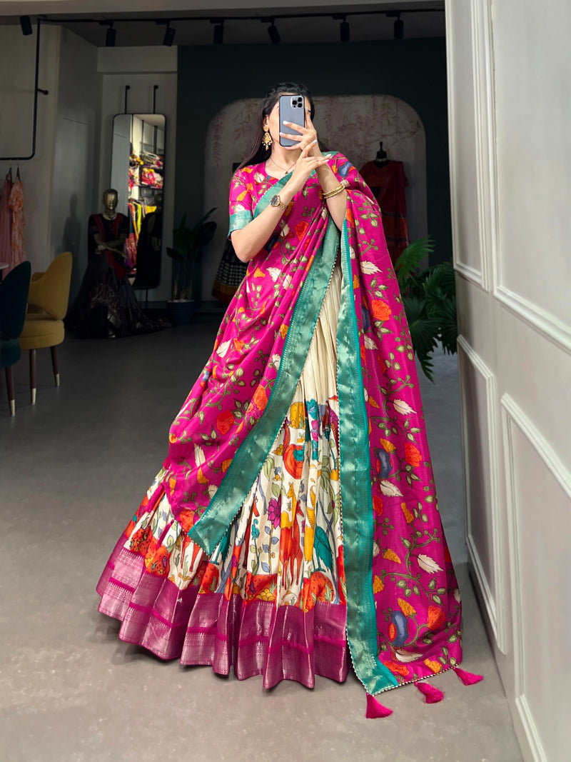 Pink Kalamkari Elegance Dola Silk Lehenga Choli