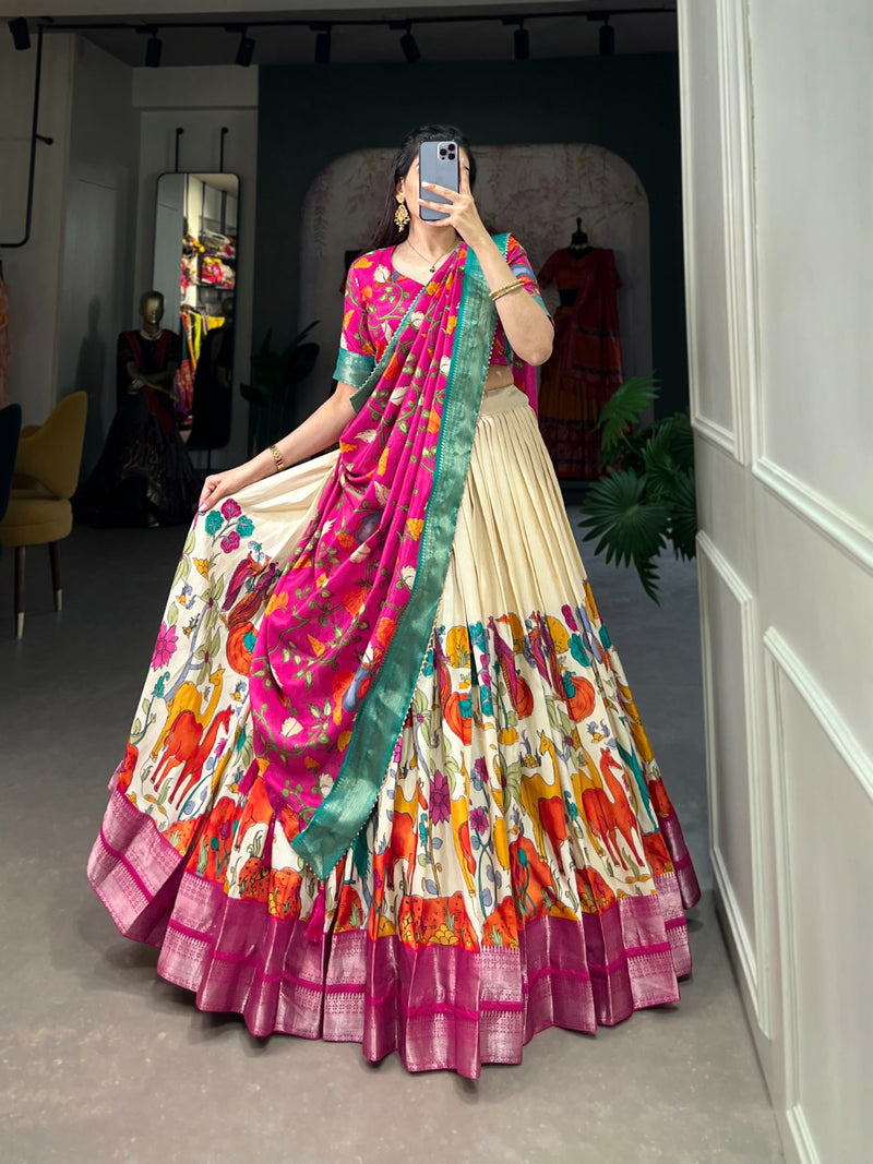 Pink Kalamkari Elegance Dola Silk Lehenga Choli