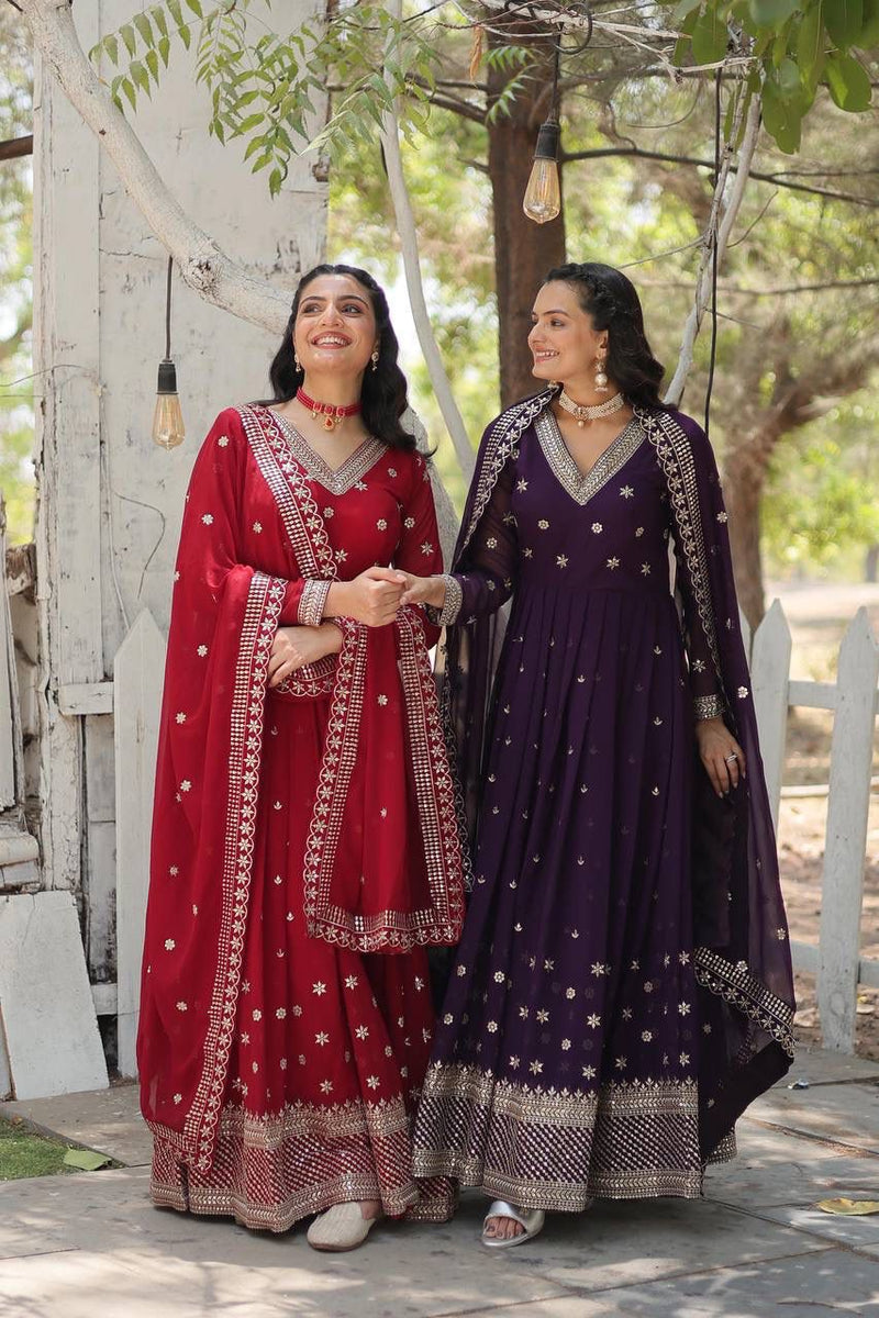 MAROON & PURPLE GOWN WITH DUPATTA