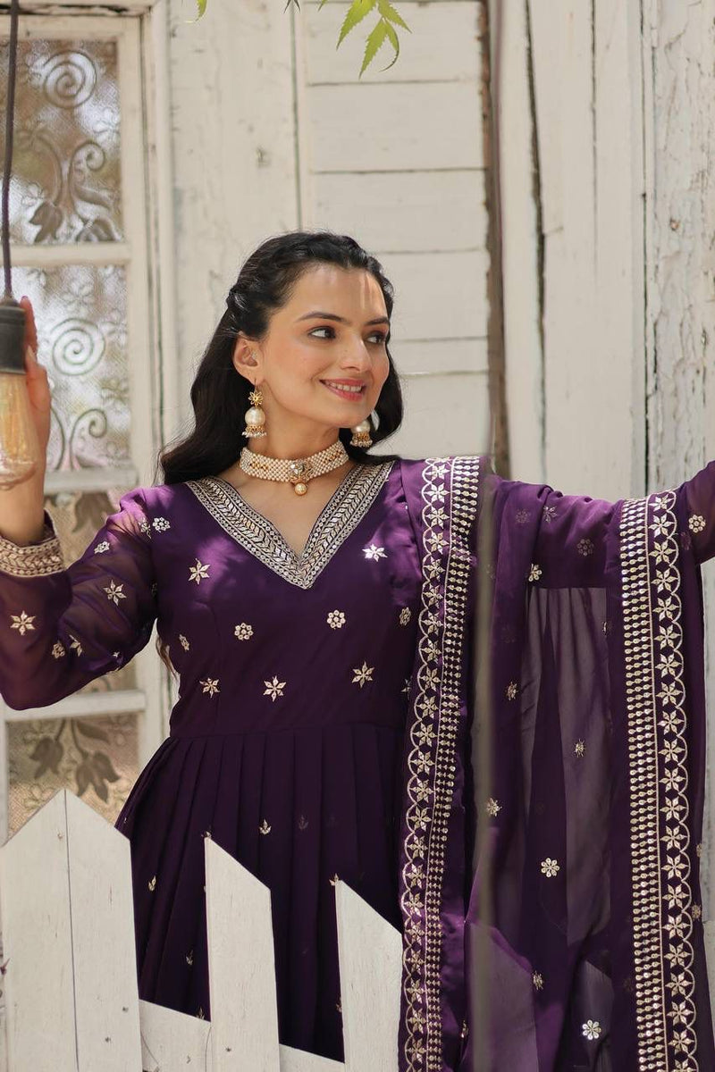 MAROON & PURPLE GOWN WITH DUPATTA