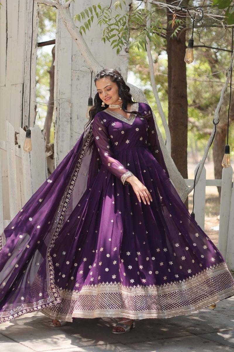 MAROON & PURPLE GOWN WITH DUPATTA