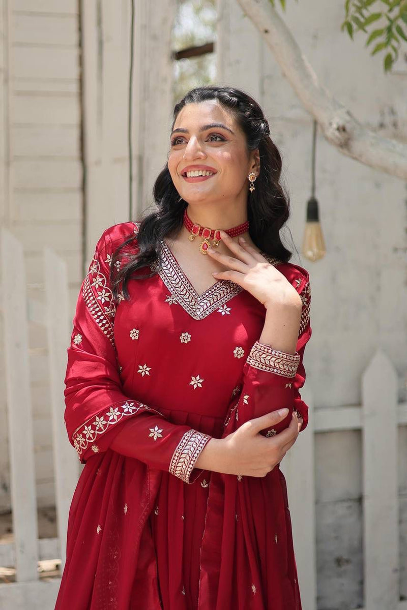 MAROON & PURPLE GOWN WITH DUPATTA