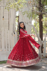 MAROON & PURPLE GOWN WITH DUPATTA