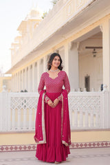 Pink & Wine Faux Blooming Gown with Sequins Zari Embroidery