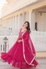 Pink & Wine Faux Blooming Gown with Sequins Zari Embroidery