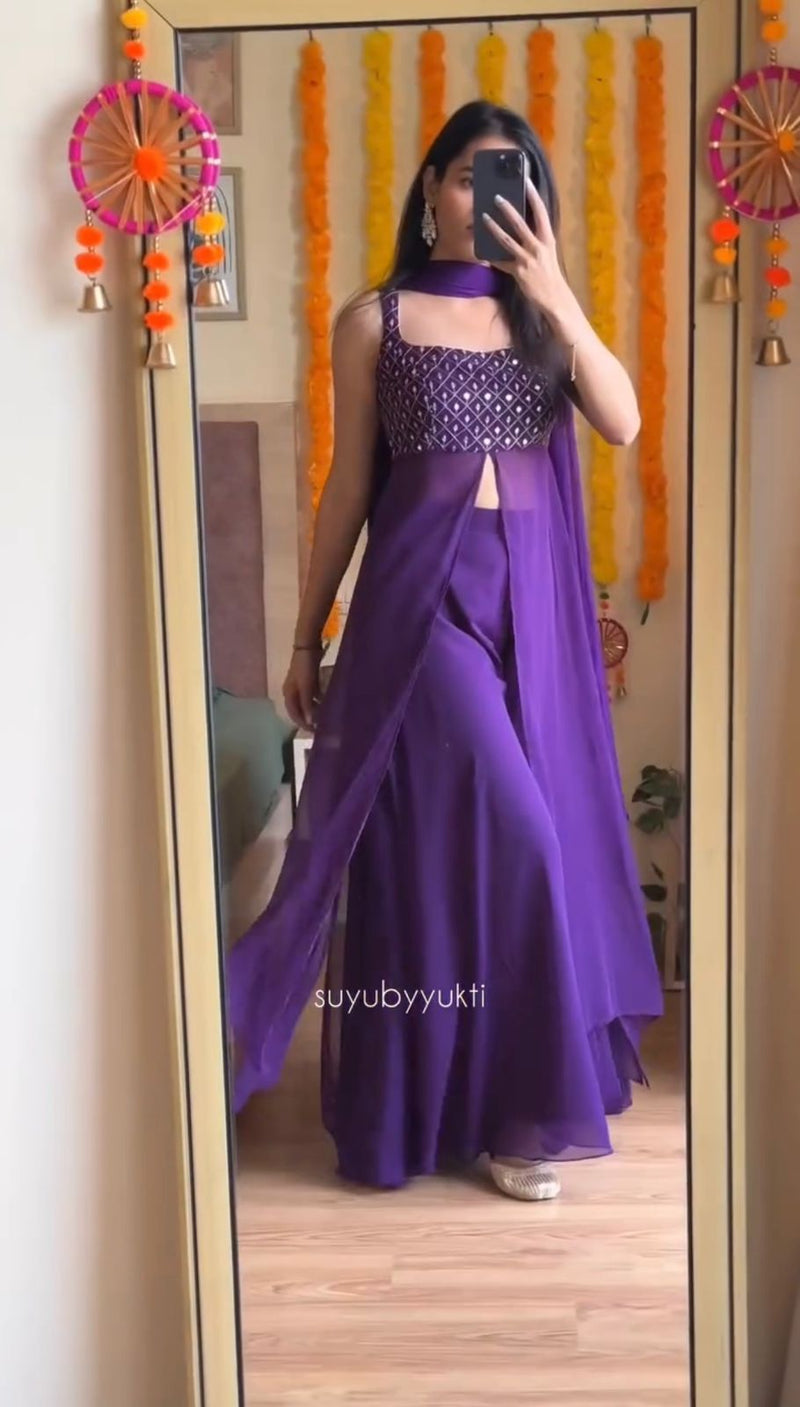 Purple Georgette with Embroidery Sequins