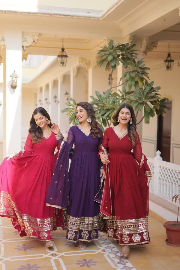 Red ,Pink & Purple Faux Blooming Gown