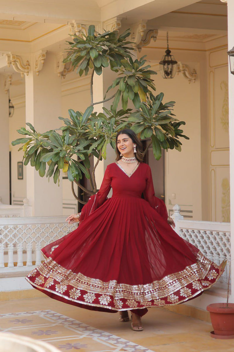 Red ,Pink & Purple Faux Blooming Gown