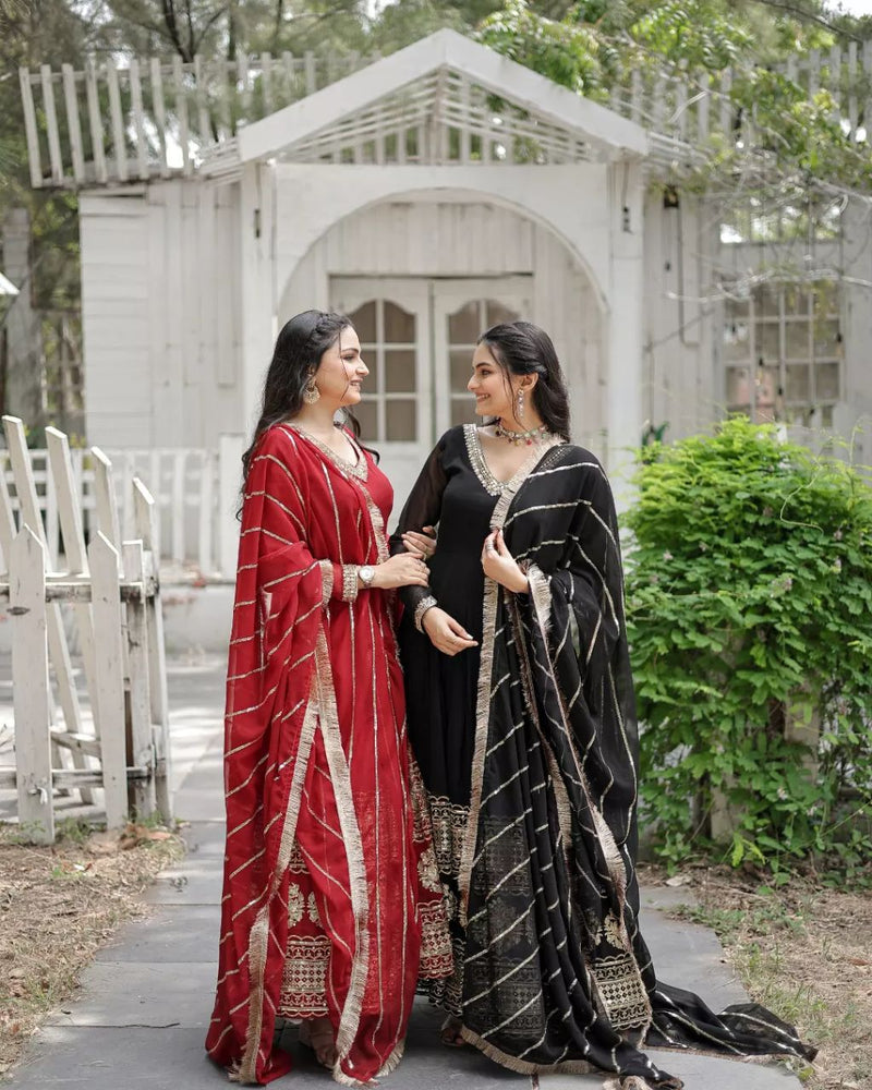 Black ,Maroon Faux Blooming Gown with Multi-Sequins Embroidery: Elegant, Stylish & Ready-to-Wear"