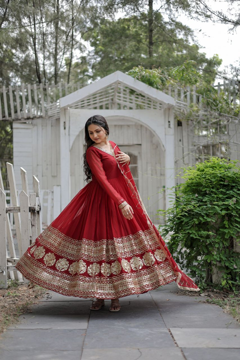 Black ,Maroon Faux Blooming Gown with Multi-Sequins Embroidery: Elegant, Stylish & Ready-to-Wear"