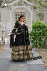 Black ,Maroon Faux Blooming Gown with Multi-Sequins Embroidery: Elegant, Stylish & Ready-to-Wear"