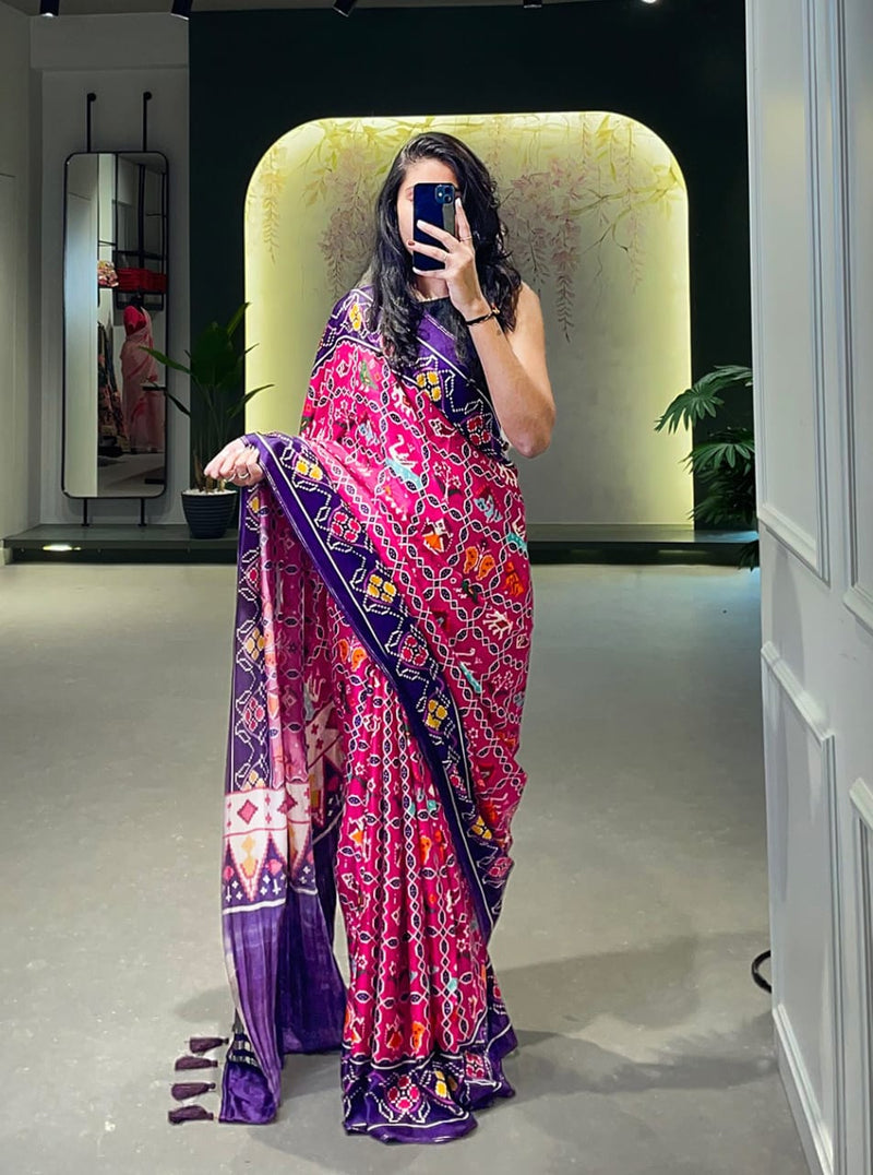 Exquisite Gaji Silk Bandhani Saree & Lagdi Patta