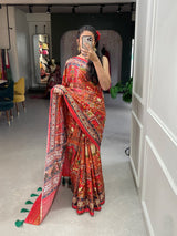 Exquisite Gaji Silk Bandhani Saree & Lagdi Patta