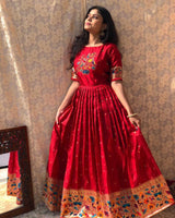 Timeless Red Jacquard Silk Paithani Gown